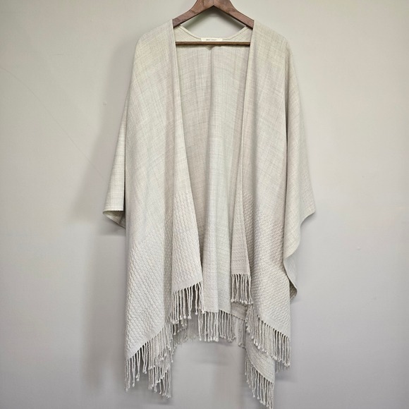 Mer-Sea & Co. Sweaters - Mer-Sea Poncho Shawl Women One Size Cream Fringe Trim Coastal Boho Wrap